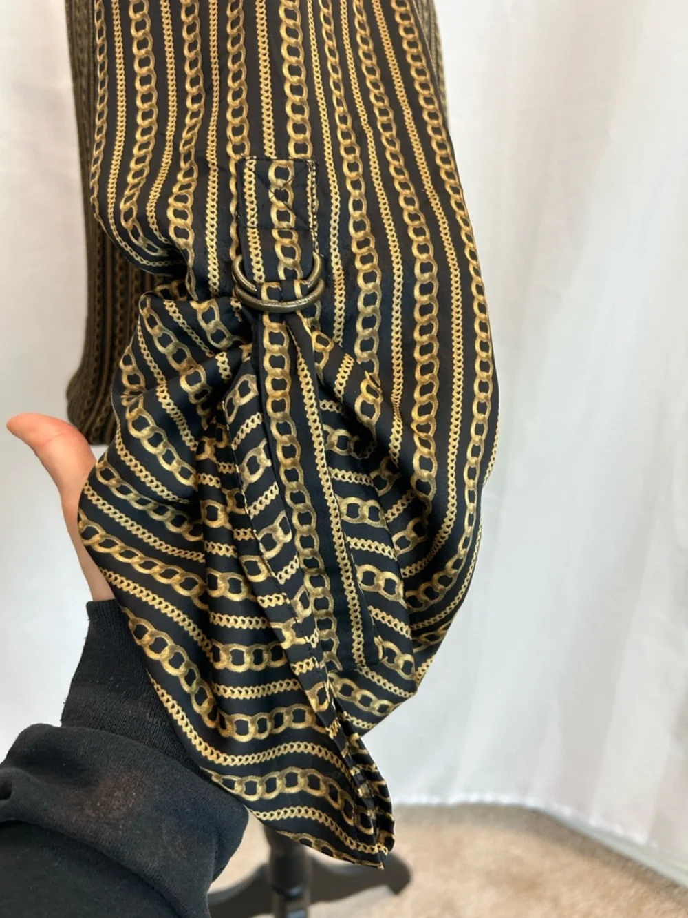 Michael Michael Kors women's blouse black gold chain print elastic waistband L - Picture 5 of 11